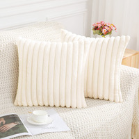 Pallene Faux Fur Plush Throw Pillow Covers 18X18 Set Of 2 - Luxury Soft Fluffy Striped Decorative Pillow Covers For Sofa  Couch  Living Room - Cream White