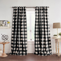 Elrene Home Fashions Farmhouse Living Grainger Buffalo-Check Blackout Window Curtain  Living Room And Bedroom Drape With Rod Pocket Tabs  52"" X 84""  Black  1 Panel