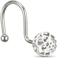 Chictie Nickel Shower Curtain Hooks - Decorative Shower Curtain Rings Set Of 12 Silver Metal Rustproof Shower Hangers For Bathroom Curtains Rods Hollow Ball Design