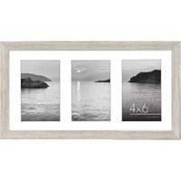 Americanflat 8X14 Collage Picture Frame In Driftwood - Displays Three 4X6 Frame Openings - Engineered Wood Panoramic Picture Frame With Shatter Resistant Glass  Hanging Hardware  And Easel