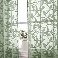 Ovzme Anji Bird Sage Green Sheer Curtains 45 Inches Long 2 Panels Set For Small Window  Light Filtering Privacy Cafe Curtains Rod Pocket Top  Short Farmhouse Window Drapes For Kitchen  W38 X L45 Inch