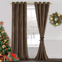 Jiuzhen Velvet Curtains 108 Inch Long-Soft Retro Velvet Blackout Thermal Insulated & Noise Reducing Grommet Curtains For Living Room/Hotel Hall  52W X 108L  2 Panels With Tiebacks Brown