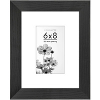 Americanflat 6X8 Picture Frame With Shatter-Resistant Glass - Use As 3X5 Frame With Mat Or 6X8 Frame Without Mat - Hudson Collection - Wide Photo Frame For Tabletop And Wall Display - Black