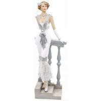Comfy Hour Glamour Elegance Victorian Style Lady Collection Standing Lady Leaning Against Stair Handrail Collectible Figurine 13-Inch Height  Silvery  Polyresin