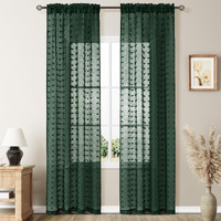 Guken Sheer Curtains 84 Inch Length 2 Panels Sets For Living Room Bedroom 38 Inch Width Farmhouse Boho Drapes Light Filtering Pom Pom Curtains Tufted Semi Sheer Kids Rod Pocket Emerald Green W38Xl84