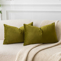 Juspurbet Olive Green Decorative Velvet Throw Pillow Covers 16X24 Pack Of 2 Luxury Soft Solid Cushion Cases For Sofa Couch Bed
