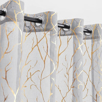 Kotile Branch Sheer Curtains For Living Room - Metallic Gold Foil Tree Branch Pattern Grey Sheer Curtains 95 Inch Long  Grommet Top Privacy Tree Window Curtains  52 X 95 Inch  2 Panels  Grey Gold