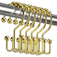 Titanker Gold Shower Curtain Hooks Rings  Rust-Resistant Metal Double Glide Shower Hooks Rings For Bathroom Shower Curtains Rods  Set Of 12 Hooks - Gold