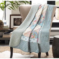 Cozyholy Original 100% Cotton Patchwork Quilt Full Queen Size Blue Floral Bedspread Coverlet Reversible Vintage Shabby Chic Quilted Throw Blanket Bed Quilt Cover For Couch Sofa