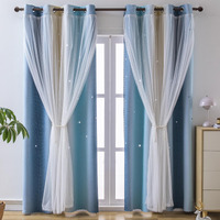 Indistar Star Blackout Curtains For Girls Kids Bedroom  Colourful Stripe Window Curtain Panels  2 Layer Lace Drapes  Room Darkening Curtain For Living Room Decor  1 Panel(Blue W52 X L72 Inch)
