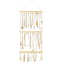 Dahey Hanging Jewelry Organizer Macrame Necklace Holder With 30 Hooks Wall Mounted Jewelry Hanger Over Door Necklace Rack With Tassel For Necklace Bracelet Earring Headband Bow Organizer
