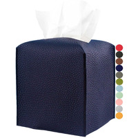 Tissue Box Cover Square Leather - Tissue Box Holder With Bottom Belt [Jesmini  Navy Blue] Decorative Cube Tissue Holder For Bathroom