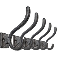 Ambipolar 5-Pack Antique Black Wall Hooks  Vintage Modern Farmhouse Style  Decorative Cast Iron Wall-Mounted Hooks  Heavy Duty Hooks For Mudroom  Bedroom  Hallway