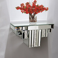 Mirrored Floating Wall Shelf  Silver Mirror Crushed Diamond Decorative Wall Shelf For Home Decoration Crystal Diamond Wall Art D?Cor Accent Piece Showcase  14.3"" L?5.5"" W?7.6"" H