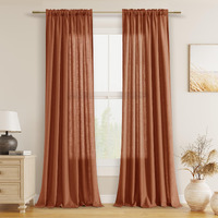 Guken Terracotta Linen Curtains 84 Inch Length For Living Room Bedroom 2 Panels Set Rod Pocket Light Filtering Semi Sheer Window Curtains 52 Inch Width Boho Farmhouse Linen Drapes  W52Xl84