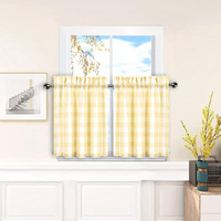 Amzdecor Buffalo Check Window Kitchen Tier Set  Yarn Dyed Curtains For Kitchen Small Cafe Curtains For Window Treatment Set Rod Pocket Half Window Curtain  28"" W X 36"" L  Yellow/White