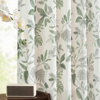 Jinchan Linen Curtains For Living Room 63 Inches Length Tropical Leaf Print Botanical Curtains Flax Farmhouse Country Curtains Rod Pocket Light Filtering Window Drapes Set 2 Panels Green