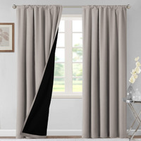 H.Versailtex 100% Blackout Curtains For Bedroom Thermal Insulated Blackout Curtains 84 Inches Long Rod Pocket Window Drapes For Living Room With Black Liner 2 Panels Set  Warm Taupe