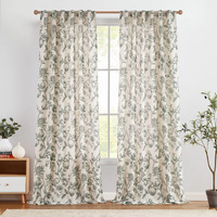 Jinchan Linen Curtains Floral Curtains For Living Room 84 Inch Long Dark Green French Curtains Back Tab Light Filtering Toile Print Farmhouse Bedroom Curtains Window Curtain Set 2 Panels