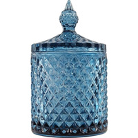 Sizikato Diamond Faceted Crystal Glass Candy Jar With Lid  18Oz Blue Decorative Jar  Nut Jar  Dried Fruit Storage Jar.