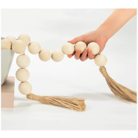 Omishe 60"" Long Large Wood Bead Garland With 1.6"" Diameter Wooden Beads And Tassels  Rustic Farmhouse Country Wood Beads Garland For Home Tiered Tray Decor  Decorative Beads With Tassels Natural Beige