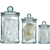 Motifeur Glass Apothecary Jar | Bathroom Storage Organizer Canister (Set Of 3  Blue)