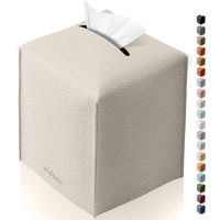 Tclouda Tissue Box Cover For Pu Leather  Modern Simple Solid Color Holder Square Tissue Bag  Ideal For Bathrooms Office Car Outdoor Tent Dining Table 5""X5""X5""  Single Off-White