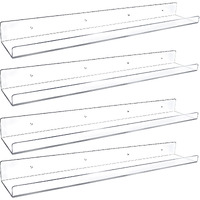 Febwind 4 Pack 24-Inch Long Clear Acrylic Floating Shelves Wall Ledge Invisible Wall Mounted Floating Bookshelf U Shape Wall Shelf For Book Display Makeup Product Spice Organizer