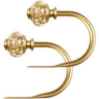 Usfook 2 Pack Curtain Holdbacks  Decorative Window Drapery Tiebacks  Curtain Tie Back Hooks For Wall With Gold Translucent Finials (4.3"" L X 3.4"" W)