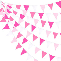 32Ft Rose Hot Pink Pennant Banner Fabric Triangle Flag Cotton Bunting Garland Kit For Wedding Birthday Baby Shower Anniversary Party Home Nursery Outdoor Garden Hanging Festivals Decoration (36Pcs)