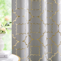 Blackout Window Curtain For Bedroom Living Room Moroccan Foil Metallic Print Curtains Room Darkening Energy Saving Grommet 95% Blackout Drapes For Patio Hall Studio  2 Panels  52"" Wx63 L  Grey/Gold