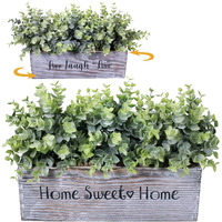 1 Pcs Wooden Potted Eucalyptus Plant Greenery Arrangement Artificial Eucalyptus Plant In Rectangular Wood Planter Box For Rustic Farmhouse Indoor Centerpiece Tabletop Window Sills Kitchen Shelf Decor