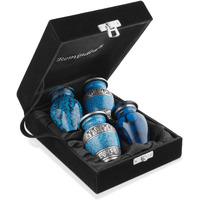 Reminded Small Cremation Urns For Human Ashes  Mini Keepsake Set Of 4 Blue And Silver With Velvet Case