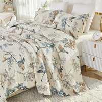 Brandream Bird Bedding King American Country Style Comforter Set King Size 100% Cotton Quilt Set Reversible