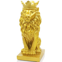 H&W 15''H Crown Lion King Statue  Nordic Style Home And Study Decoration  Collectible Figurines  Best Gift For The Man  Golden (Hh16-D3)