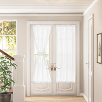 Dukiyo French Sheer Door Curtains Wrinkle Free  Chic Semi Transparent Linen Drapes 2 Panels Rod Pocket White Door Curtains Light Through W50 X L72 For Bedroom Kitchen Room Door