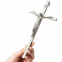 Vineten Crucifix Wall Cross | Silver Metal Slender Catholic Crosses | Cross Wall D?Cor For Your Home - 8 Inch