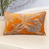Yangest Orange Leaf Rectangle Pillow Cover Cut Velvet Cushion Cover Luxury Modern Pillowcover For Couch Living Room Bedroom 12X20 Inch