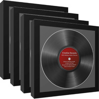 Creativepf [4Pk-Lp12.5X12.5Bk-B] Lp Vinyl Record Album Frame Display With Black Mat  Lp Record Insert  Glass And Wall Hanger (4-Pack)