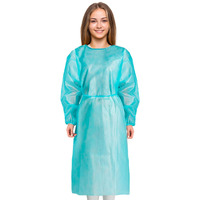 Ezgoodz Blue Polyethylene Isolation Gowns 45 Long. Pack Of 25 Medical Disposable Gowns With Sleeves. Protective Gown Disposable 1 Mil Large Unisex Disposable Ppe Gowns 45"" With Elastic Thumb Loops.