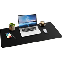 Boutilon Leather Mouse Pad Extended Desk Pad For Keyboard And Mouse Non-Slip Study Desk Writing Pad Desktop Protector For Home Office Accessories 35""X 17""(L-Black)