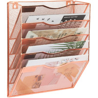 Easepres 5 Pocket Mesh Hanging Wall File Organizer  Wall Mounted Mail Paper Document Folder Holder  Clipboard Storage Organization Magazine Rack With Nametag Label For Office Home School  Rose Gold