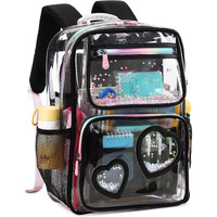 Clear Backpack For Kids Teens Girls Women Heavy Duty See Through Backpacks Cute Elementary Middle High School Bags Tpu Transparent Bookbag For College  Work  Stadium Events  Security Travel-Black