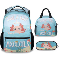 Coopasia Axolotl Backpack With Lunch Box And Pencil Case  16 Inch Axolotl Theme Bookbag With Adjustable Straps  Durable  Lightweight  Large Capacity  School Backpack For Girls Women