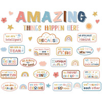 Boho Welcome Back To School Bulletin Board Classroom Decoration Boho Pastel Amazing Things Happen Here Bulletin Board Affirmation Station Positive Encouraging Paper Cutouts For School Class Wall Decor