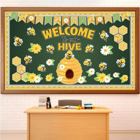 Justforjoyful 77Pcs Bee Bulletin Board Decorations Summer Bee Hive Cutout Classroom Bulletin Board Border Set Decoration Bee Sunflower Cut Outs For Wall Decor Chalkboard Back To School Supplies