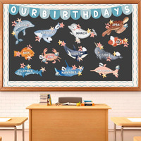 90Pcs Sea Animal Birthday Bulletin Board Set Classroom Decorations Under The Sea Happy Birthday Chart Cutouts Ocean Theme Calendars Bulletin Wall Decor Summer Fish Cardstock For School Teacher Supply