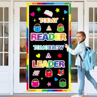 Wiooffen Classroom Colorful Welcome Door Cover Banner Wall Door Decor Back To School Classroom Decoration Front Door Porch Sign For Kindergarten Preschool Elementary(Today A Reader  Tomorrow A Leader)