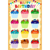 D24Time Birthday Poster Chart For Classroom-Cupcake Birthday Calendar For Classroom Decorations Waterproof Laminated Happy Birthday Poster For Bulletin Board Decorations Back To School Supplies