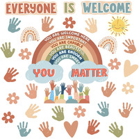 Vabamna Boho Bulletin Board Decorations For Classroom  35Pcs Everyone Is Welcome Classroom Positive Motivational Inspirational Affirmation Wall Decor Boho Rainbow Cutouts For Teacher School Supplies